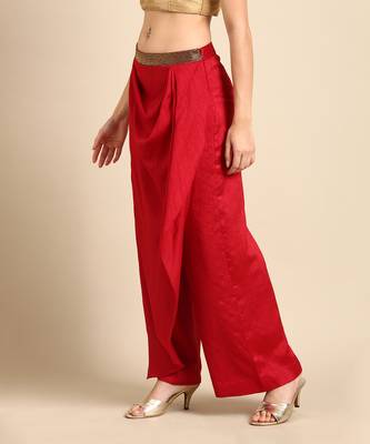 Red crush silk palazzo pant 3