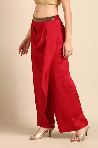Red crush silk palazzo pant