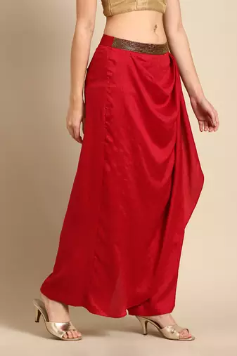 Red crush silk palazzo pant