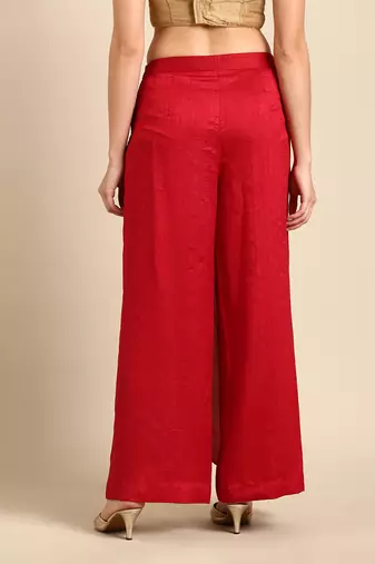 Red crush silk palazzo pant