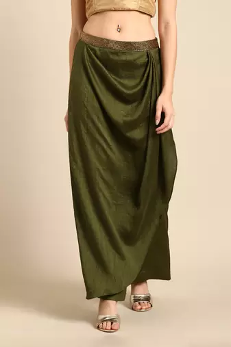 mehndi green crsuh silk palazzo pant