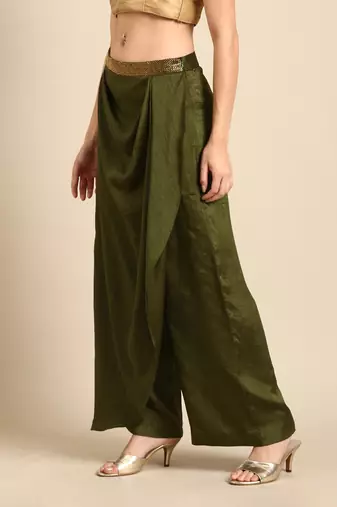 mehndi green crsuh silk palazzo pant