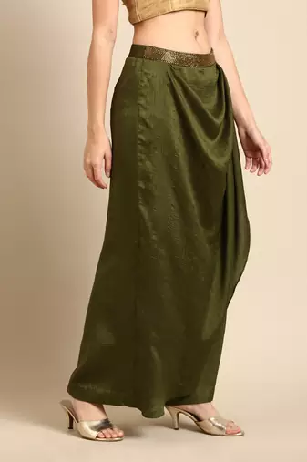 mehndi green crsuh silk palazzo pant