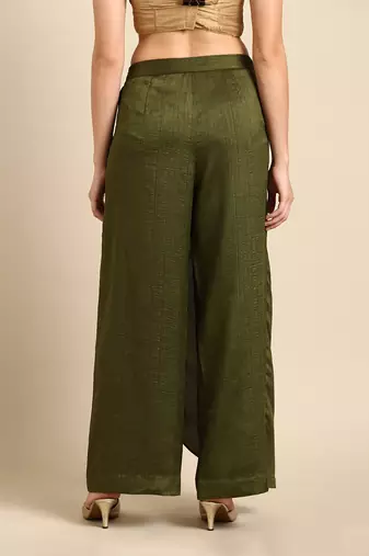 mehndi green crsuh silk palazzo pant