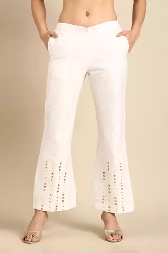 Ivory cotton silk palazzo pant