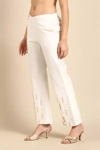 Ivory cotton silk palazzo pant
