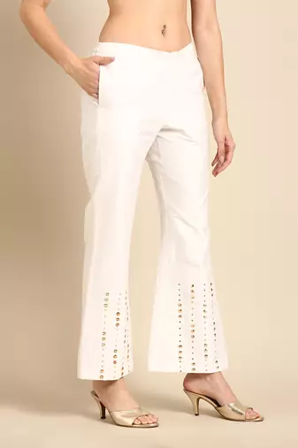 Ivory cotton silk palazzo pant