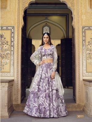  LAVENDER COLOR PARTY WEDDING WEAR FLORAL PRINTED INDIAN LEHENGA CHOLI  1