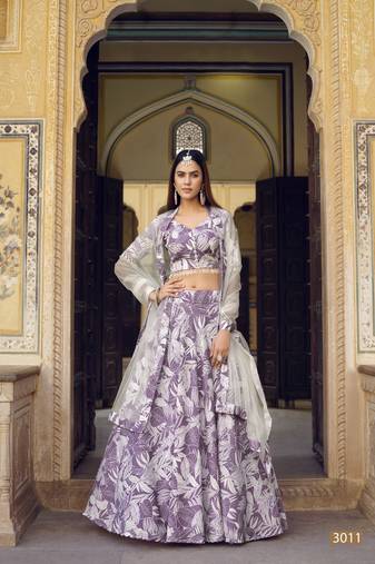  LAVENDER COLOR PARTY WEDDING WEAR FLORAL PRINTED INDIAN LEHENGA CHOLI 
