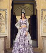  LAVENDER COLOR PARTY WEDDING WEAR FLORAL PRINTED INDIAN LEHENGA CHOLI 