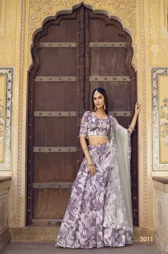  LAVENDER COLOR PARTY WEDDING WEAR FLORAL PRINTED INDIAN LEHENGA CHOLI 