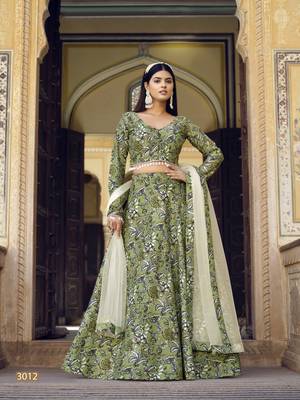  GREEN COLOR PARTY WEDDING WEAR FLORAL PRINTED INDIAN LEHENGA CHOLI  1