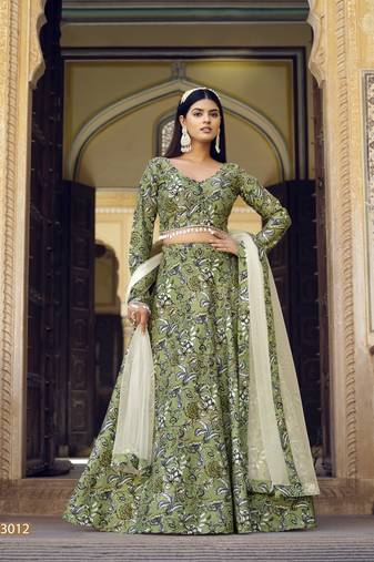  GREEN COLOR PARTY WEDDING WEAR FLORAL PRINTED INDIAN LEHENGA CHOLI 