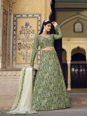  GREEN COLOR PARTY WEDDING WEAR FLORAL PRINTED INDIAN LEHENGA CHOLI  3