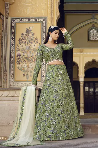  GREEN COLOR PARTY WEDDING WEAR FLORAL PRINTED INDIAN LEHENGA CHOLI 