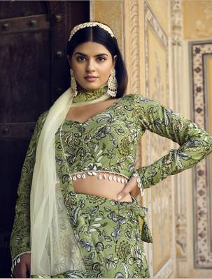  GREEN COLOR PARTY WEDDING WEAR FLORAL PRINTED INDIAN LEHENGA CHOLI  4