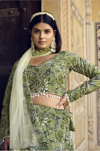  GREEN COLOR PARTY WEDDING WEAR FLORAL PRINTED INDIAN LEHENGA CHOLI 