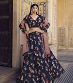  BLUE COLOR PARTY WEDDING WEAR FLORAL PRINTED INDIAN LEHENGA CHOLI 