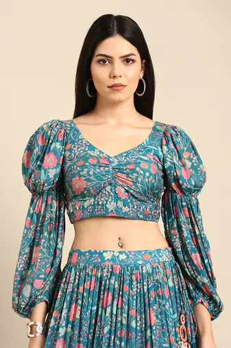 Blue Tissue Silk Lehenga Set