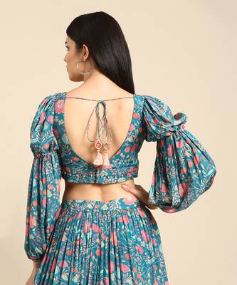 Blue Tissue Silk Lehenga Set 3