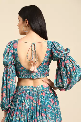 Blue Tissue Silk Lehenga Set
