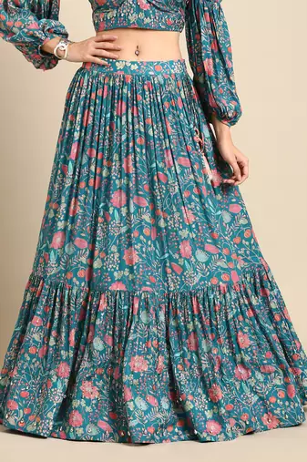 Blue Tissue Silk Lehenga Set