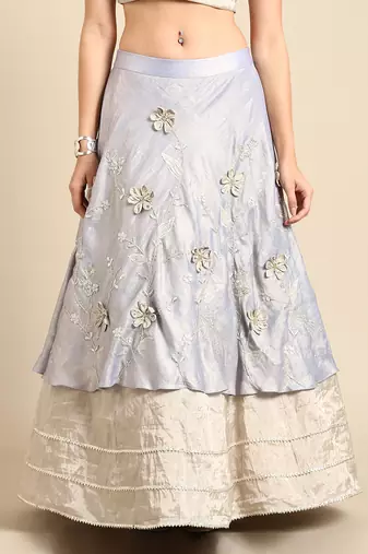 Blue Silver Tissue Silk Lehenga