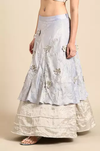 Blue Silver Tissue Silk Lehenga