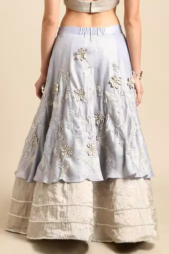 Blue Silver Tissue Silk Lehenga