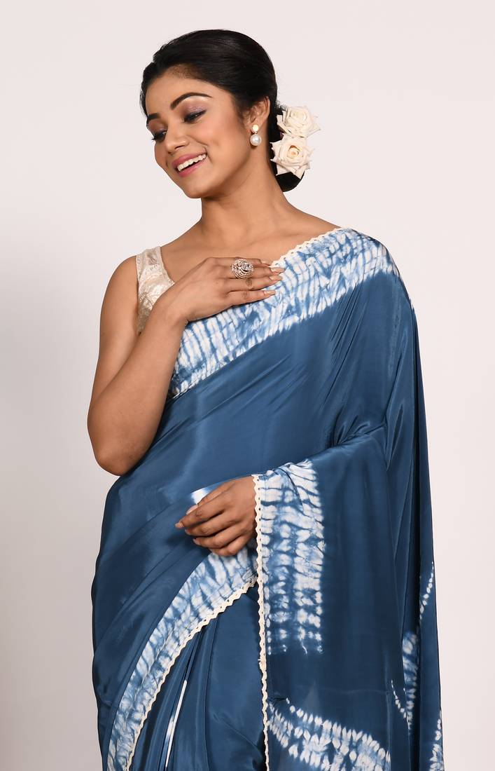 VISCOSE NATURAL CREPE TIE & DYED SAREE