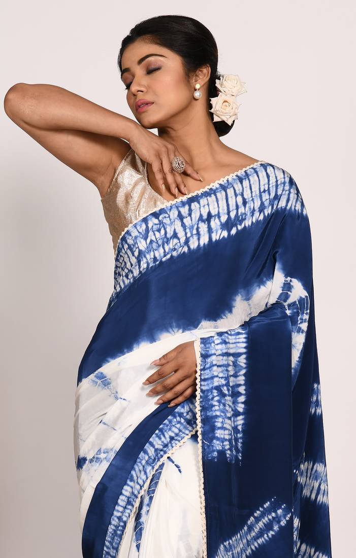 VISCOSE NATURAL CREPE TIE & DYED SAREE