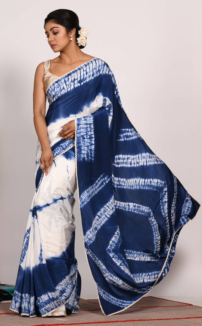 VISCOSE NATURAL CREPE TIE & DYED SAREE