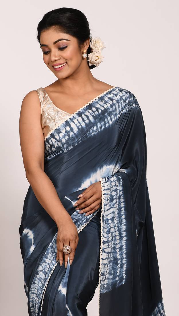 VISCOSE NATURAL CREPE TIE & DYED SAREE