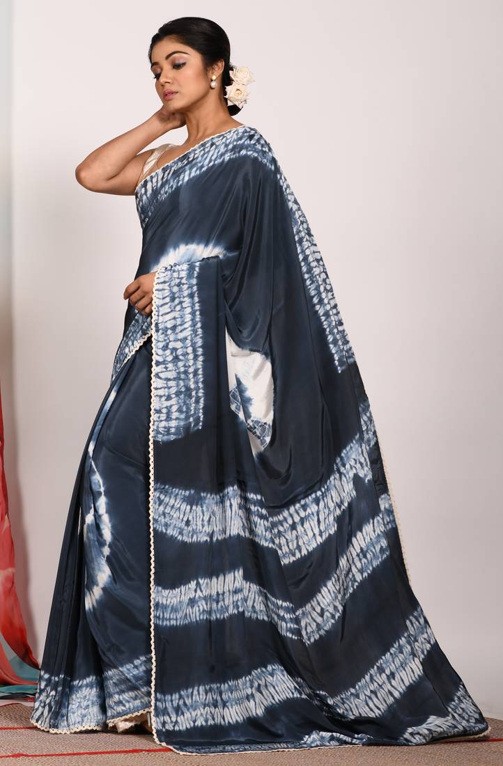 VISCOSE NATURAL CREPE TIE & DYED SAREE