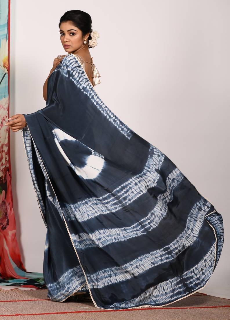 VISCOSE NATURAL CREPE TIE & DYED SAREE