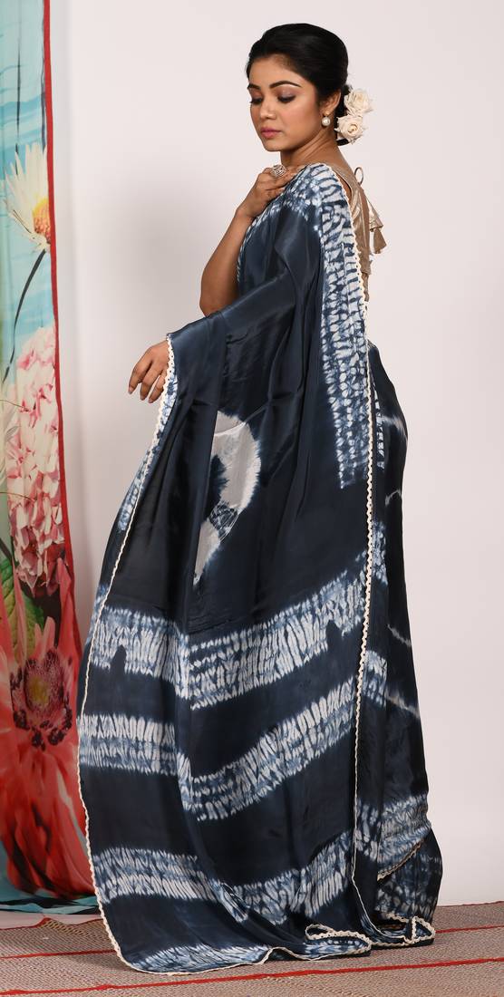 VISCOSE NATURAL CREPE TIE & DYED SAREE