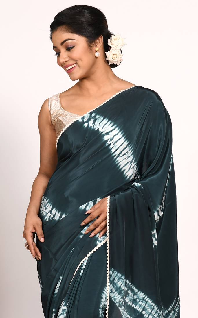 VISCOSE NATURAL CREPE TIE & DYED SAREE