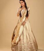 Chiku Kanchipuram Silk Half Saree with Zari Woven