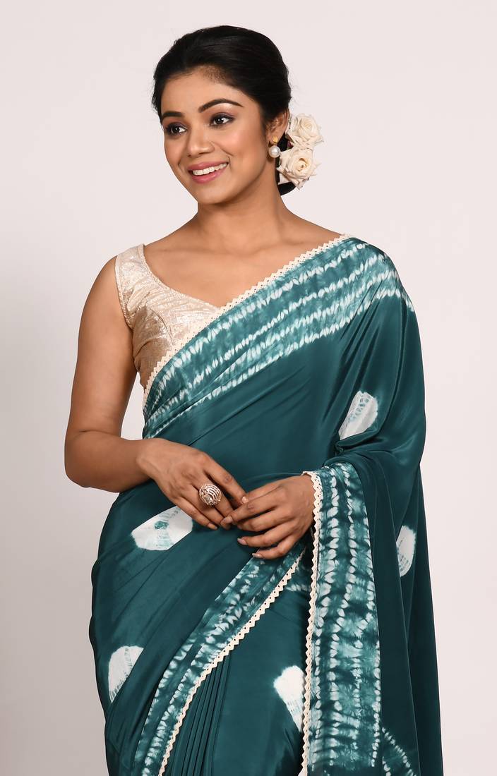 VISCOSE NATURAL CREPE TIE & DYED SAREE