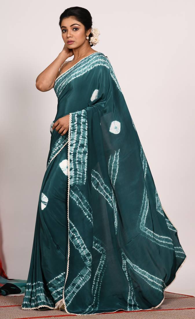 VISCOSE NATURAL CREPE TIE & DYED SAREE