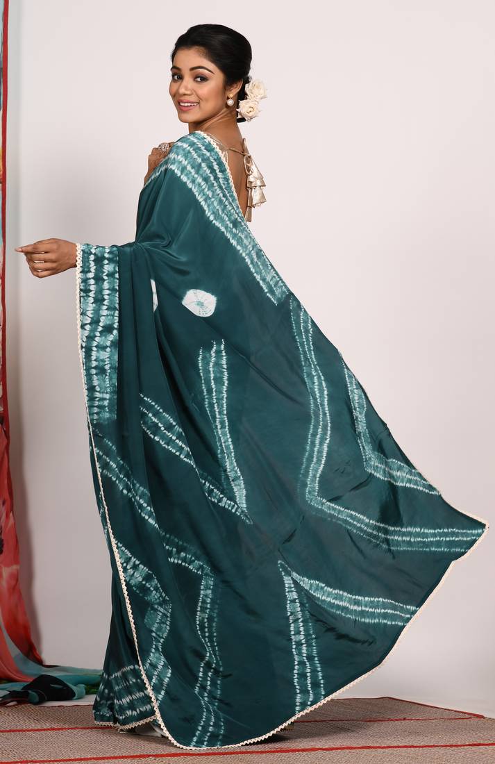 VISCOSE NATURAL CREPE TIE & DYED SAREE