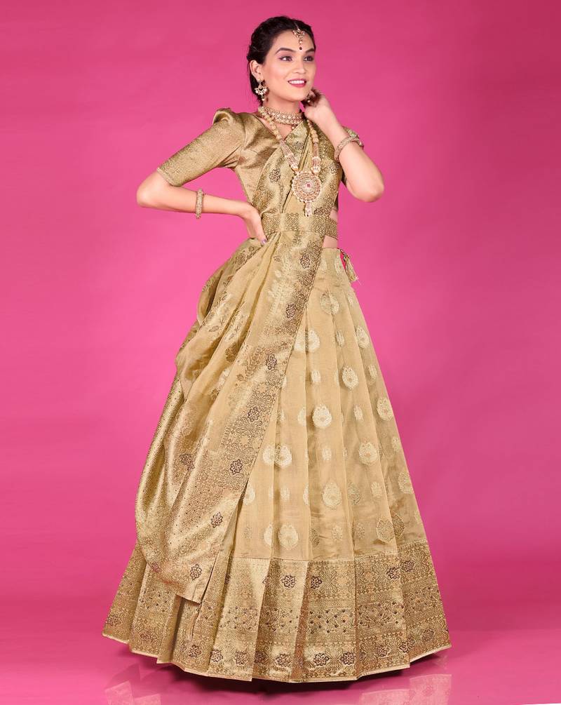 Tissue Jacquard Lehenga set for Women - HALFSAREE STUDIO - 4230760