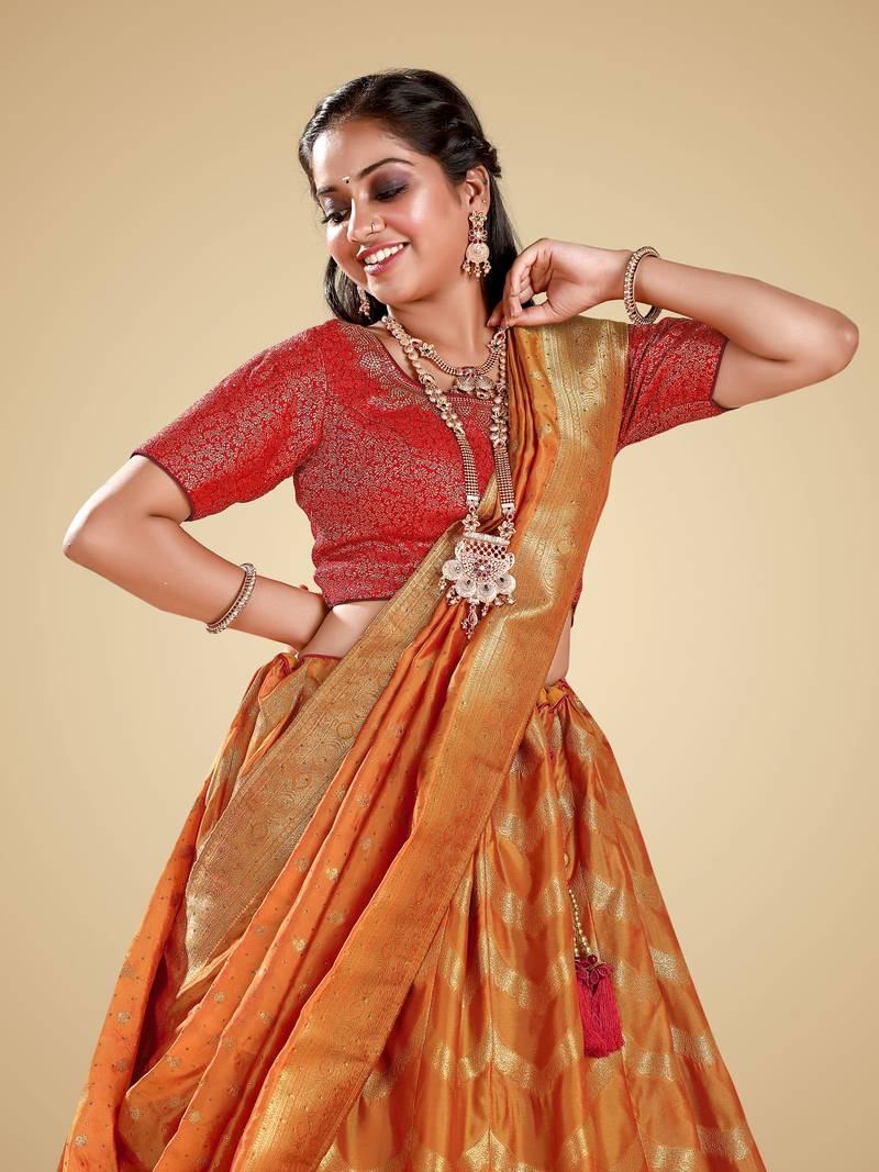 Banarasi Silk Lehenga In Red & Gold Colour