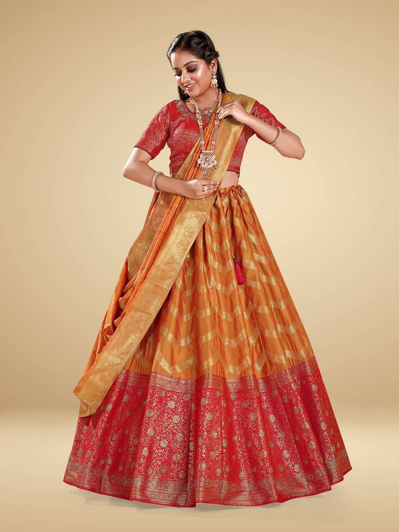 Banarasi Silk Lehenga In Red & Gold Colour