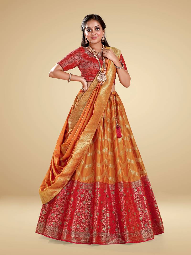 Banarasi Silk Lehenga In Red & Gold Colour