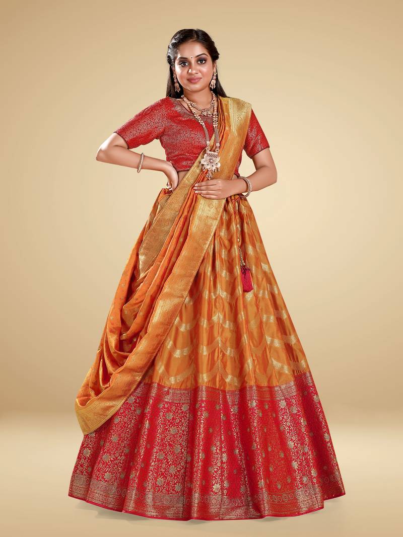 Banarasi Silk Lehenga In Red & Gold Colour