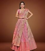 Banarasi Silk Lehenga Choli with Golden Zari Work & Unstitched Blouse for Women by HalfSaree Studio