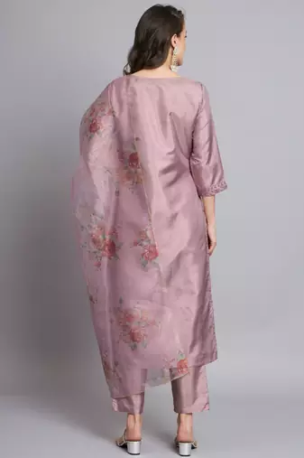  women kurta and trousers pant set silk blend