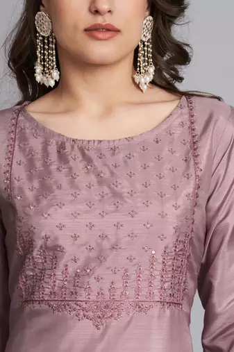  women kurta and trousers pant set silk blend