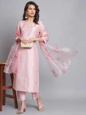  women kurta and trousers pant set silk blend 1